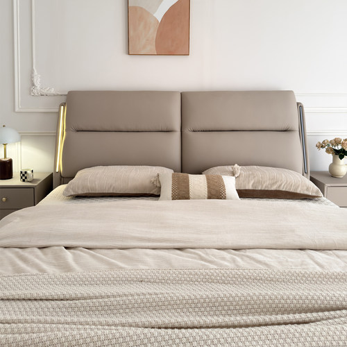 意式真皮床2米x2米2主卧大床现代轻奢高级感1米8皮艺软包储物婚床 - 图2