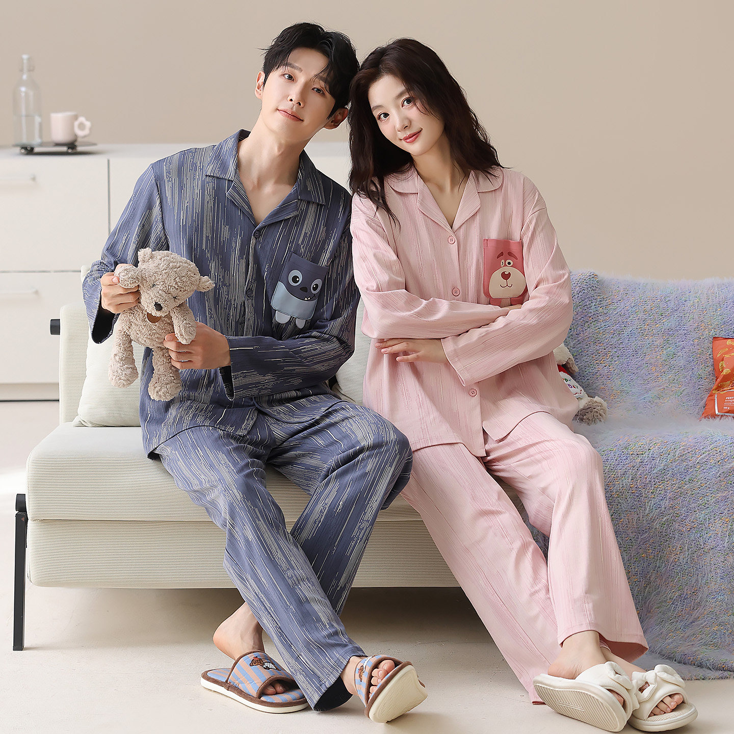 都市丽人情侣睡衣男女2025秋季新款纯棉家居服宽松睡服可外穿,淘宝优惠券,粉丝福利购,淘宝优惠卷