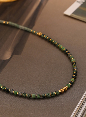 绿色小米珠串珠天然石项链