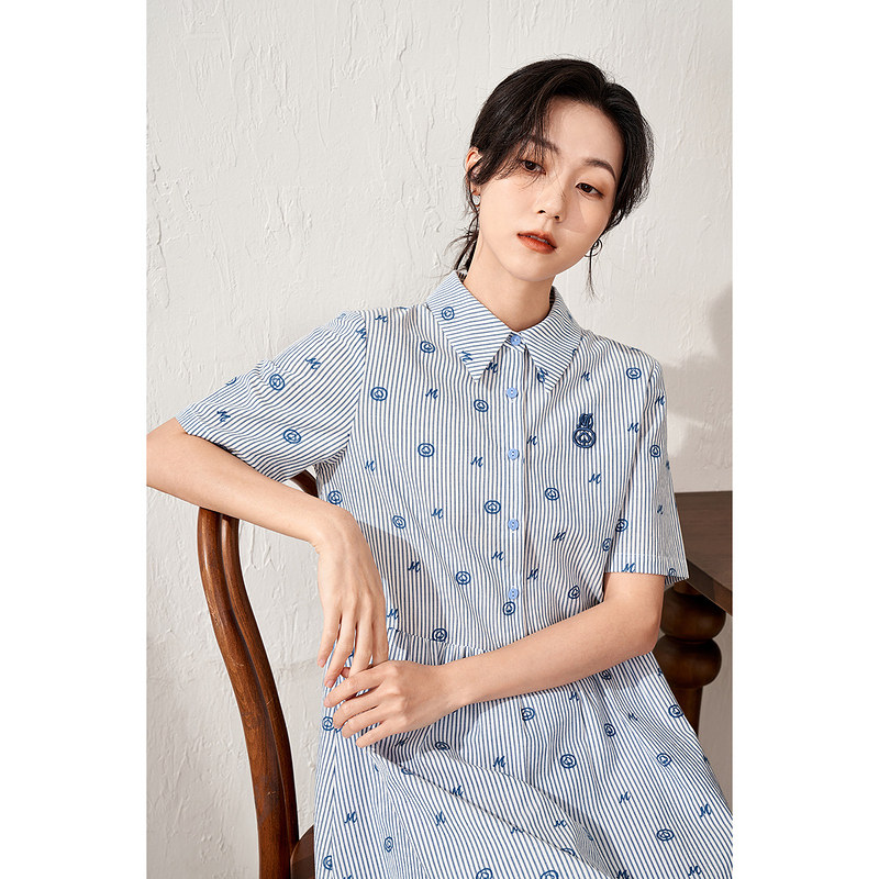 【商场同款】茵曼竖纹绣花女士伞裙子 茵曼一零一度连衣裙