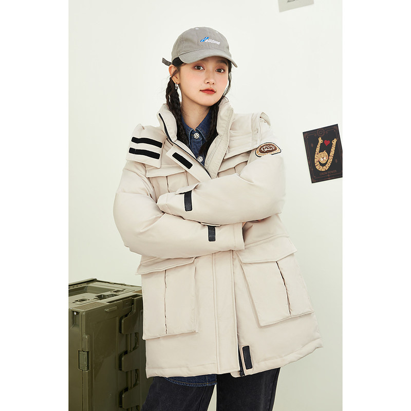 茵曼宽松防风衣冬季新款连帽白鸭绒 茵曼一零一度羽绒服