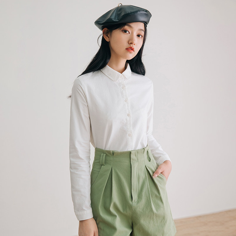 茵曼2021秋装新款女小圆领设计衬衣 茵曼一零一度衬衫