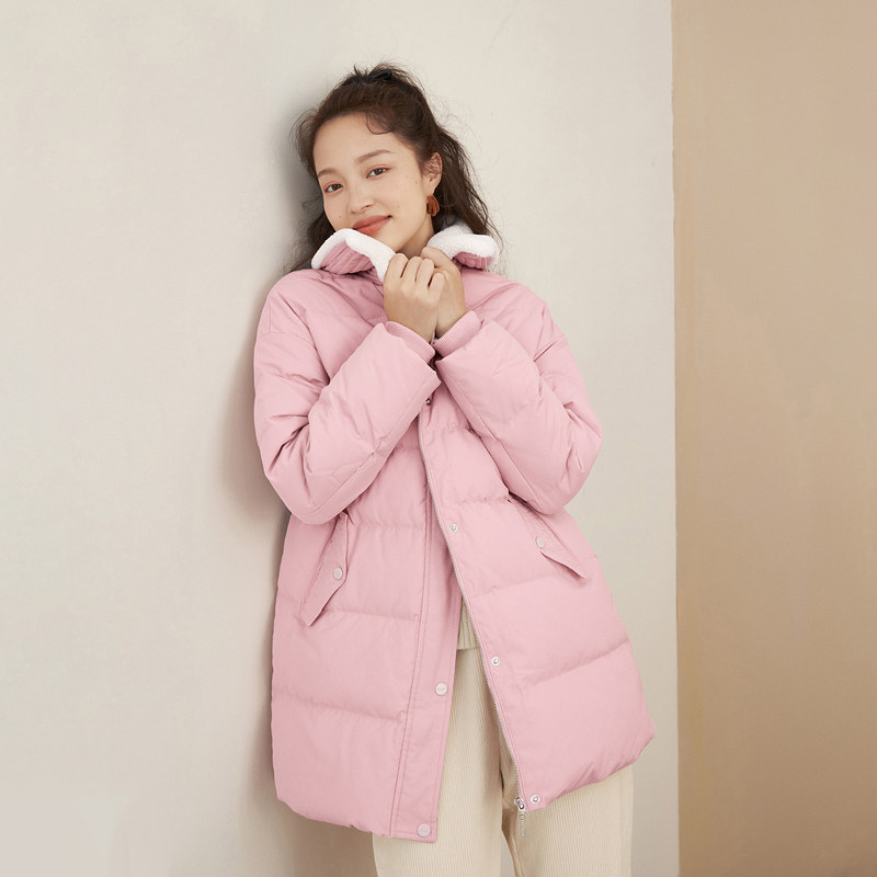 茵曼2021年冬季新款拼接腰带羽绒服 茵曼一零一度羽绒服