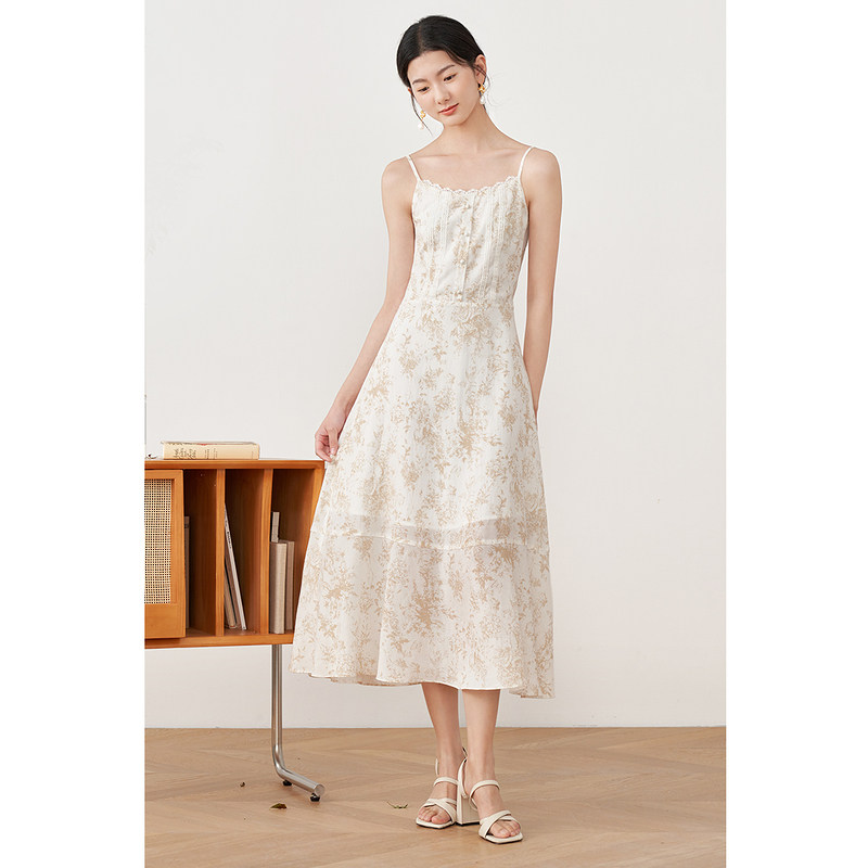 【商场同款】茵曼气质吊带花边裙子 茵曼一零一度连衣裙