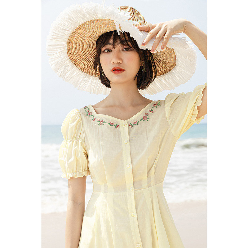 茵曼短袖女绣花夏褶皱甜美连衣裙 茵曼一零一度连衣裙