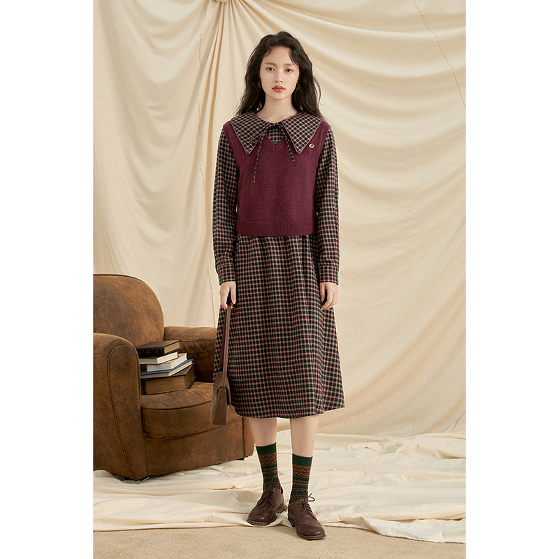 茵曼马甲连衣裙两件套2021冬新款 茵曼一零一度连衣裙