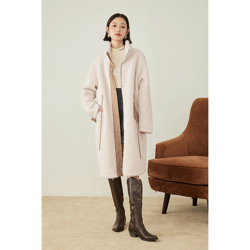 茵曼羊羔绒外套中长款撞色2021冬 茵曼一零一度短外套