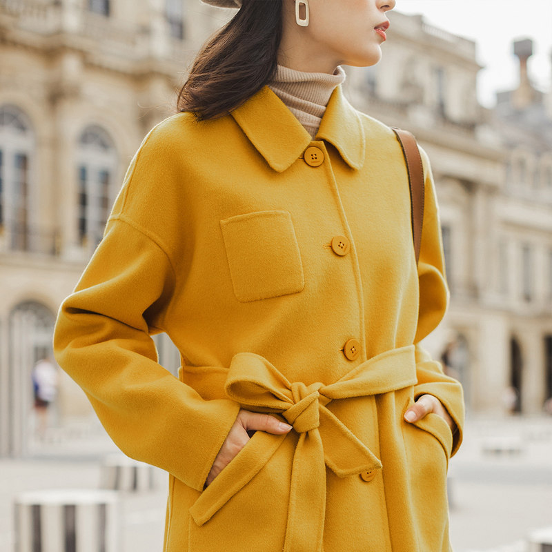 茵曼冬装新款文艺收腰显瘦排扣大衣 茵曼一零一度毛呢外套