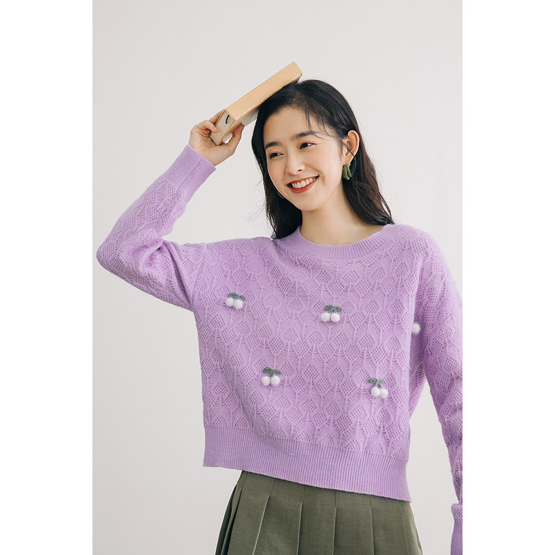 茵曼2021秋装新款女圆领针织毛衣 茵曼一零一度毛衣