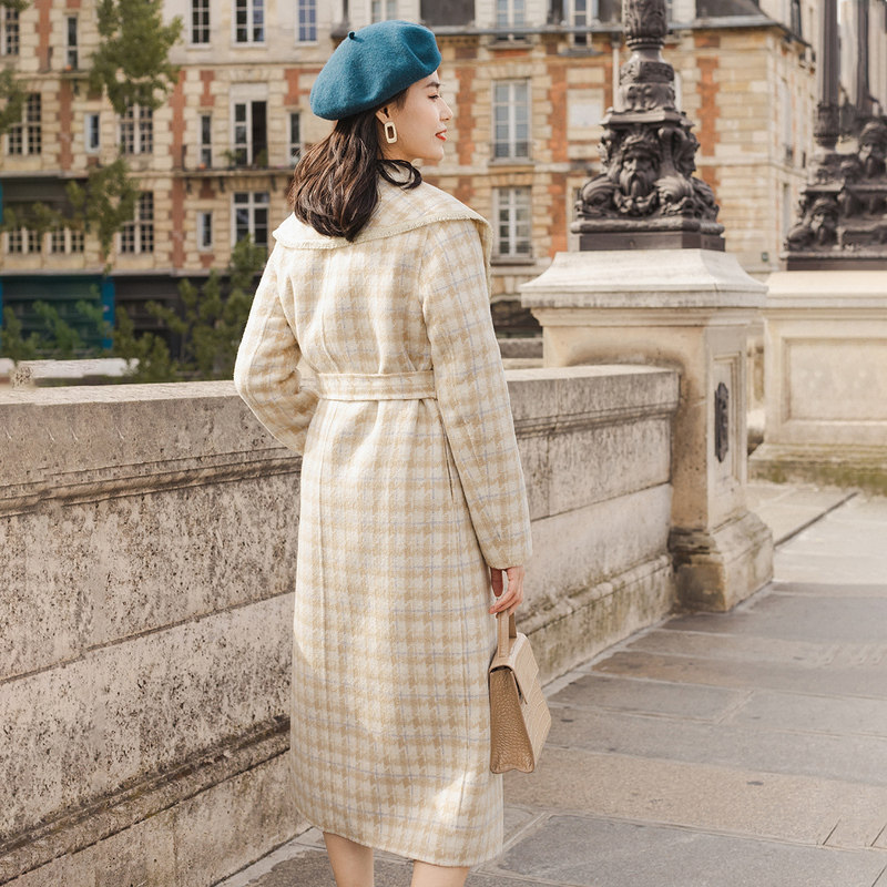 【商场同款】茵曼冬装文艺大翻领系带 茵曼一零一度毛呢外套