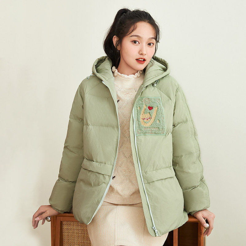 茵曼宽松冬季趣味休闲连帽白鸭绒 茵曼一零一度羽绒服