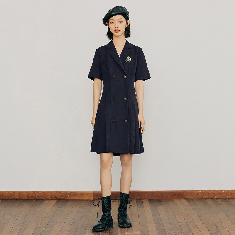 茵曼西装裙秋季新款优雅短袖连衣裙 茵曼一零一度连衣裙