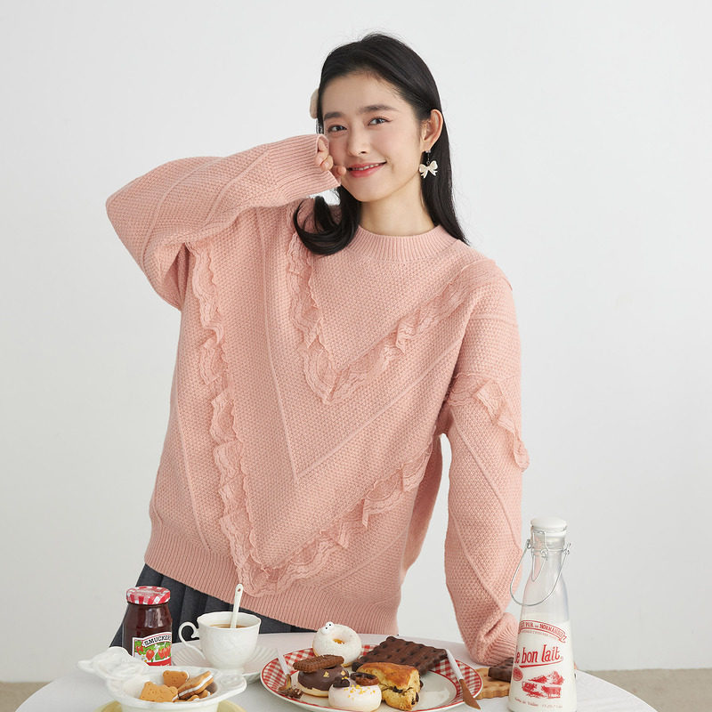 茵曼宽松甜美2021年冬新款套头毛衣 茵曼一零一度毛衣