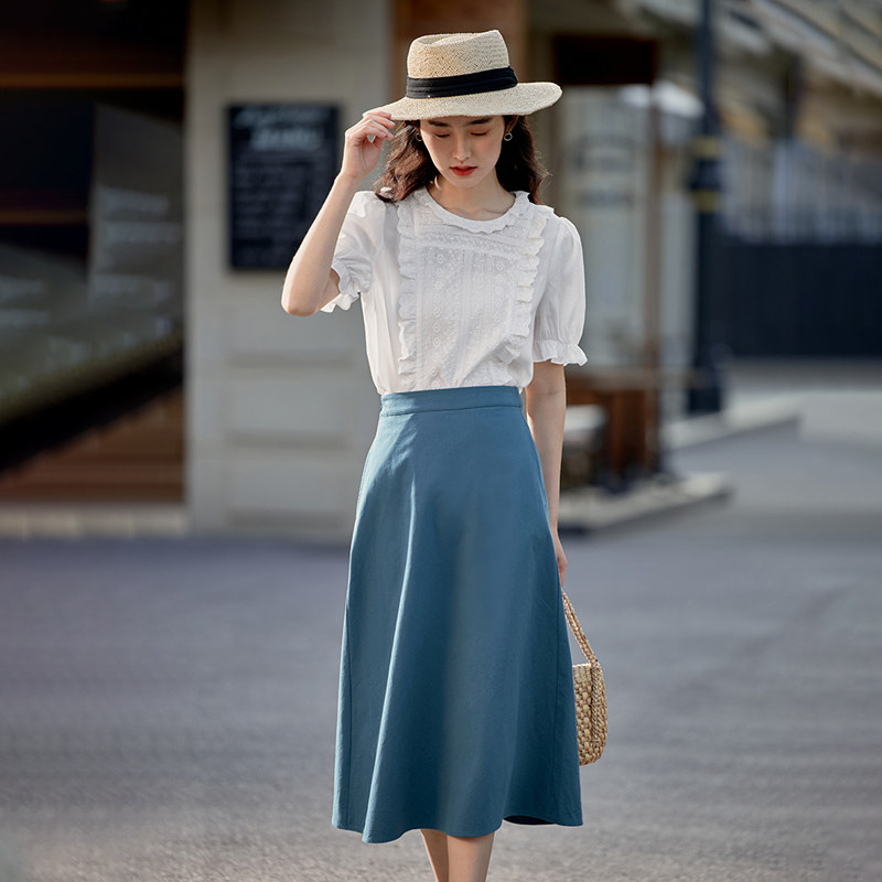 茵曼2022夏季新款通勤纯棉半身裙 茵曼一零一度半身裙