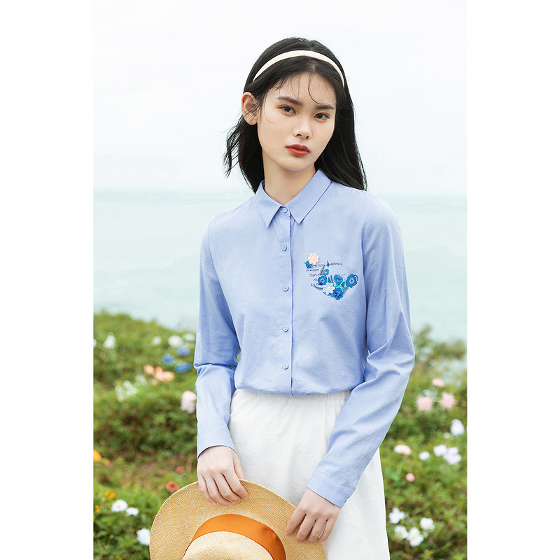 茵曼2021春装新款文艺减龄植物衬衣 茵曼一零一度衬衫