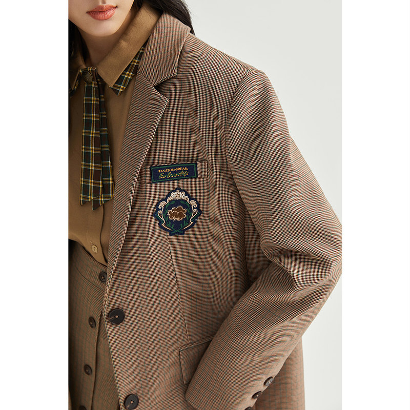 【商场同款】茵曼2021年秋季新款格纹 茵曼一零一度西装