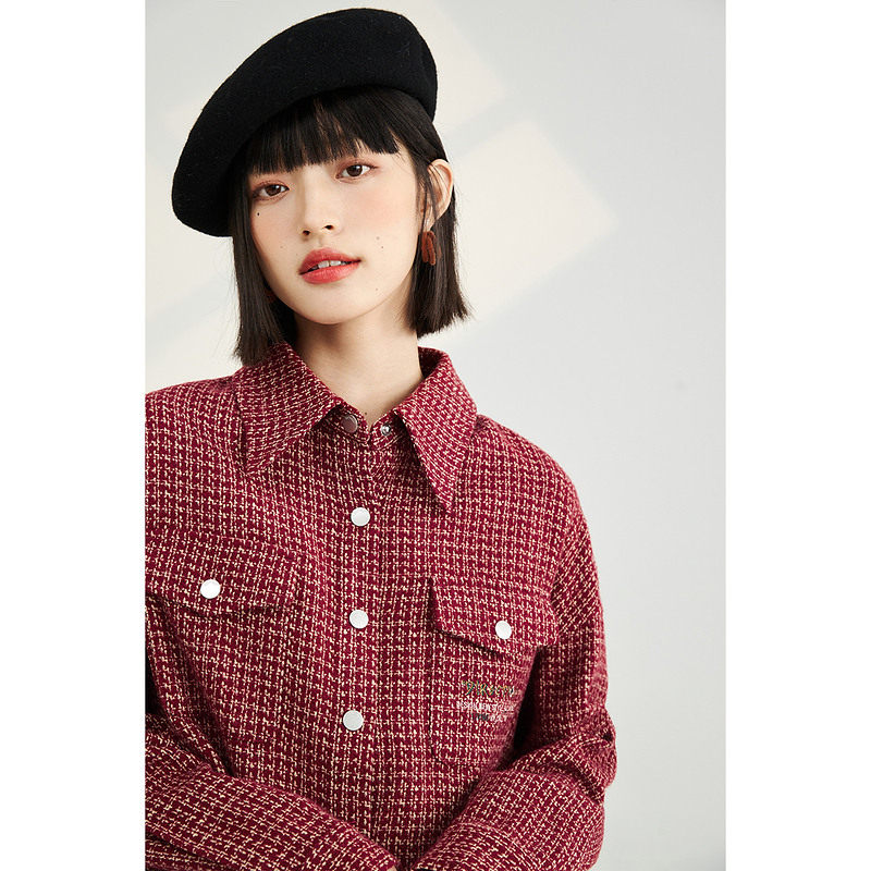 茵曼长袖衬衫新年红 茵曼一零一度衬衫