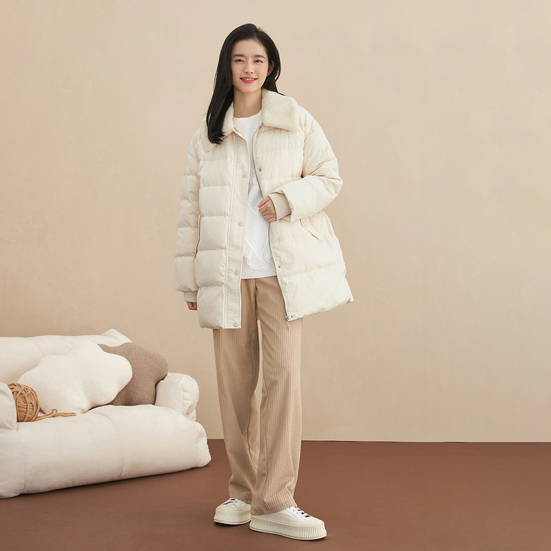 茵曼2021年冬季新款拼接腰带羽绒服 茵曼一零一度羽绒服
