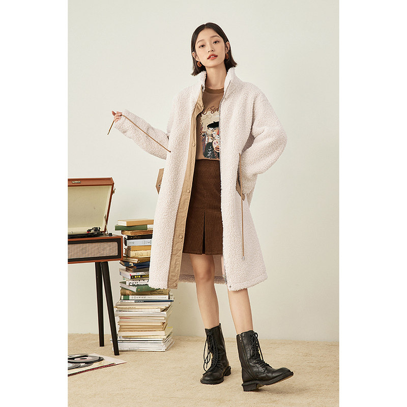 茵曼羊羔绒外套中长款撞色2021冬 茵曼一零一度短外套