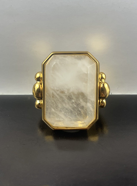 法式复古天然水晶方糖戒指吊坠