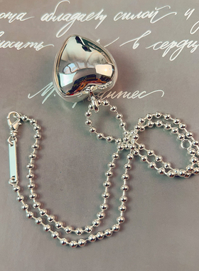 金属银色长款小众爱心项链