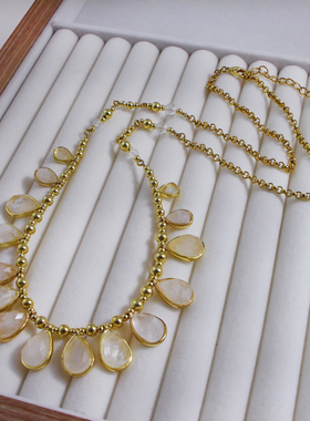 古森复古水晶石项链长款水滴流苏金色高级感轻奢夸张