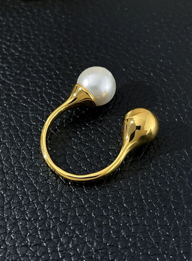 欧美珍珠圆球开口戒指小众设计