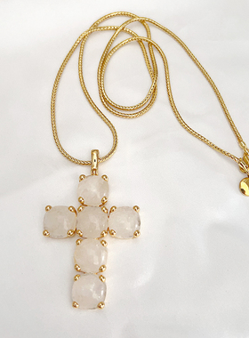 欧美轻奢水晶十字架吊坠项链长款