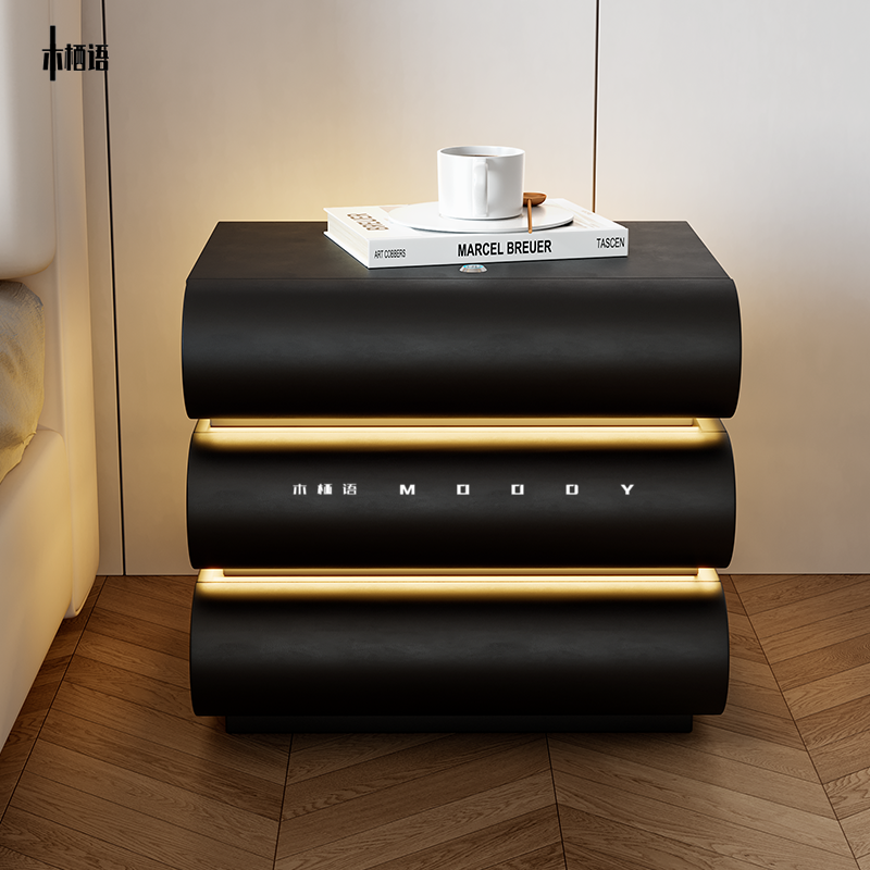 奶油风床头柜360°旋转床边柜全屋智能氛围感皮质收纳柜现代简约,淘宝优惠券,粉丝福利购,淘宝优惠卷