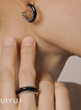 回予墨影戒指设计师款黑银撞色