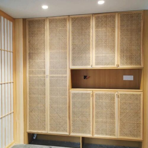 藤编隔断门实木门折叠推拉门厨房卧室卫生间隐形伸缩门藤编门定制 - 图1