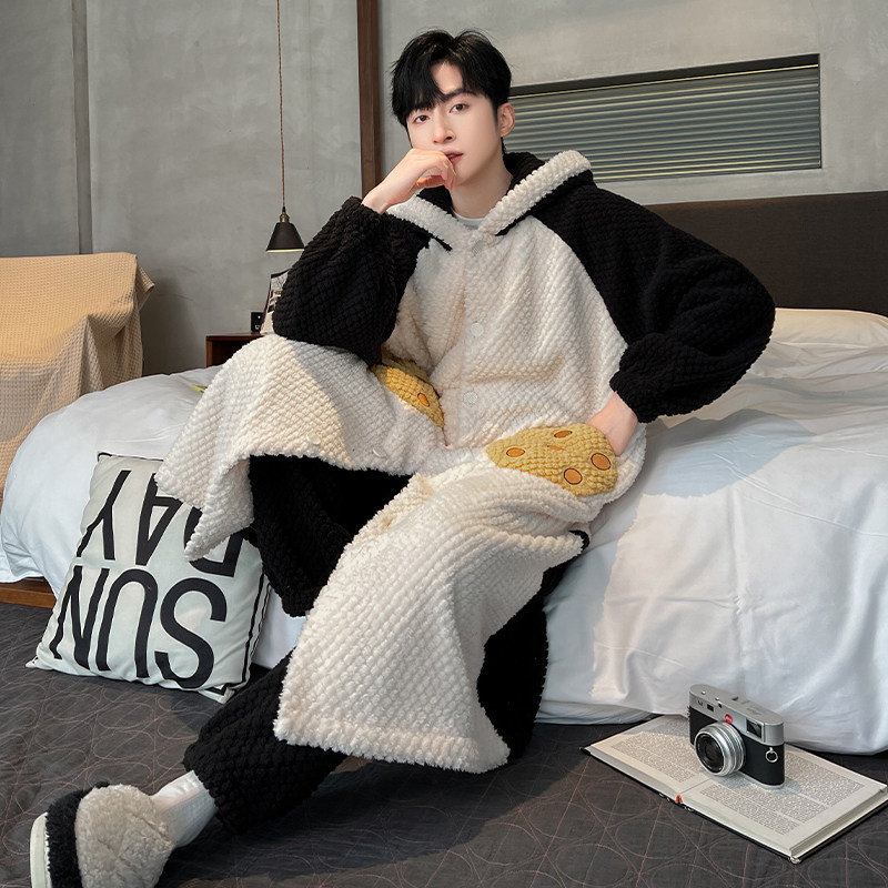 男士睡衣秋冬款双面暖绒加厚加绒长款睡袍大码保暖家居服男款冬季,淘宝优惠券,粉丝福利购,淘宝优惠卷