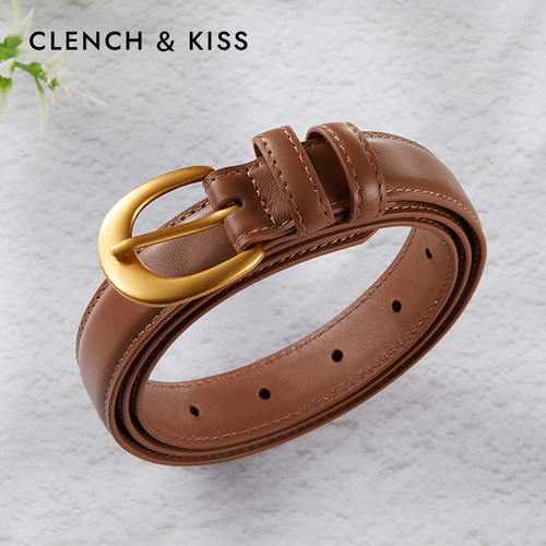 官网Clench Kiss真牛皮女士皮带女小众细腰带女款装饰配牛仔百搭 - 图2