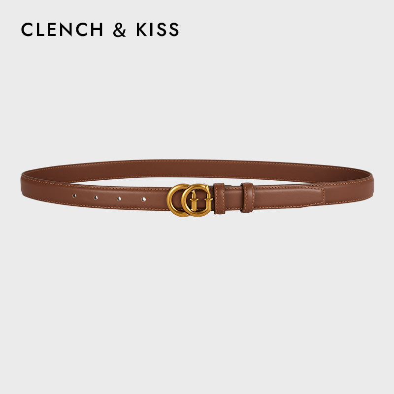 官网Clench Kiss真牛皮女士皮带女设计感新款细腰带女配牛仔百搭