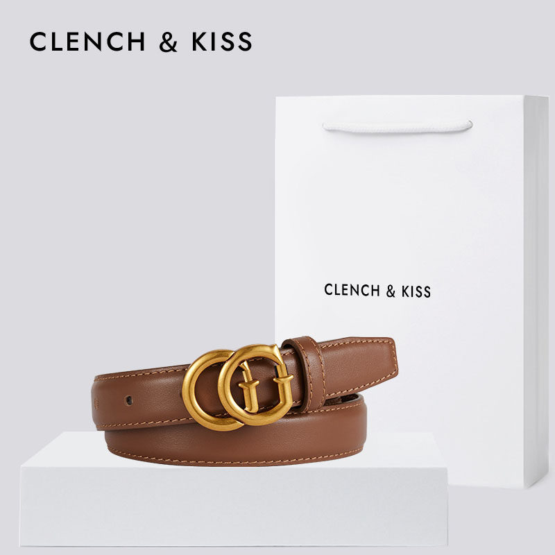 官网Clench Kiss真牛皮女士皮带女设计感新款细腰带女配牛仔百搭