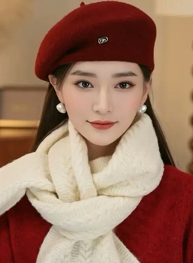 2026气质保暖帽子女士秋冬季羊毛呢时尚定型显脸小贝雷帽蓓蕾帽女