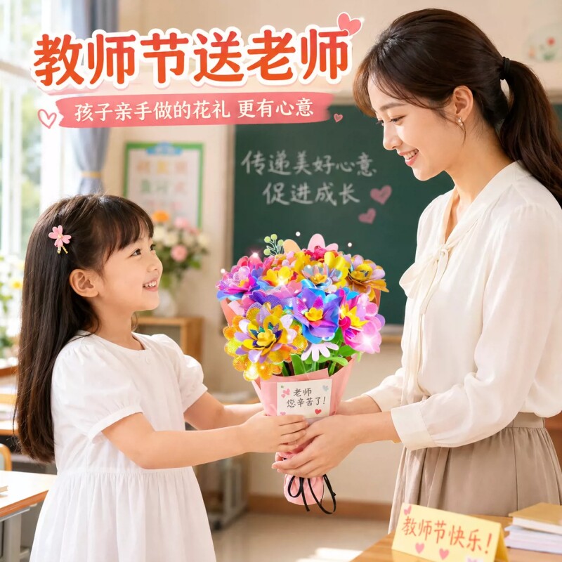 教师节儿童手工diy花艺积木