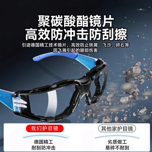 护目镜防灰尘不起雾劳保防飞溅打磨切割骑行防风沙防护眼镜男高清 - 图2