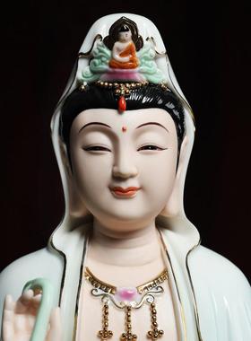 戴玉堂12/14/16/18/20吋彩绘观音佛像供奉家用观世音菩萨陶瓷摆件
