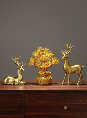 摇钱发财树招财摆件家居客厅酒柜电视柜装饰品轻奢高档办公室桌面
