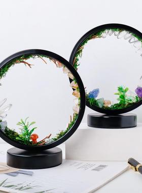 天然水晶原石蘑菇森系圆形小夜灯 usb家居客厅装饰氛围灯饰摆件