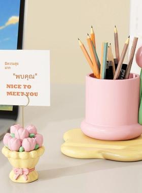 郁金香多功能收纳笔筒摆件情绪稳定器办公室工位桌面创意女生可爱