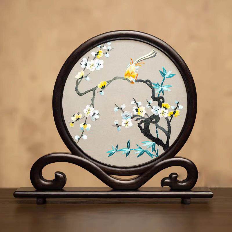 苏州古风特色中国手工摆绣刺绣双面绣装饰台送商务礼品摆件老美