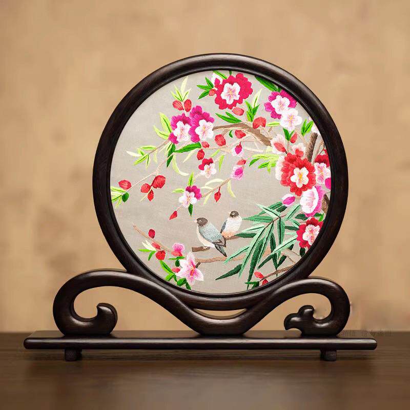 苏州古风特色中国手工摆绣刺绣双面绣装饰台送商务礼品摆件老美