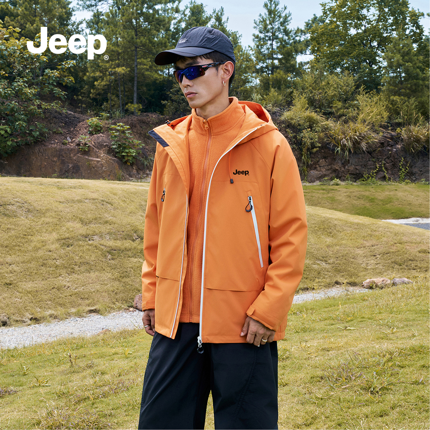 jeep吉普软壳冲锋衣外套男款防风防泼水夹克抓绒保暖上衣女登山服 - 图3