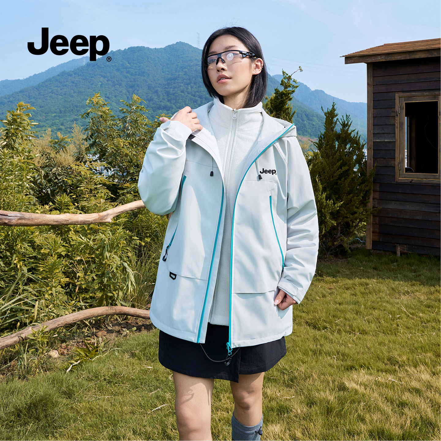 jeep吉普软壳冲锋衣外套男款防风防泼水夹克抓绒保暖上衣女登山服 - 图1