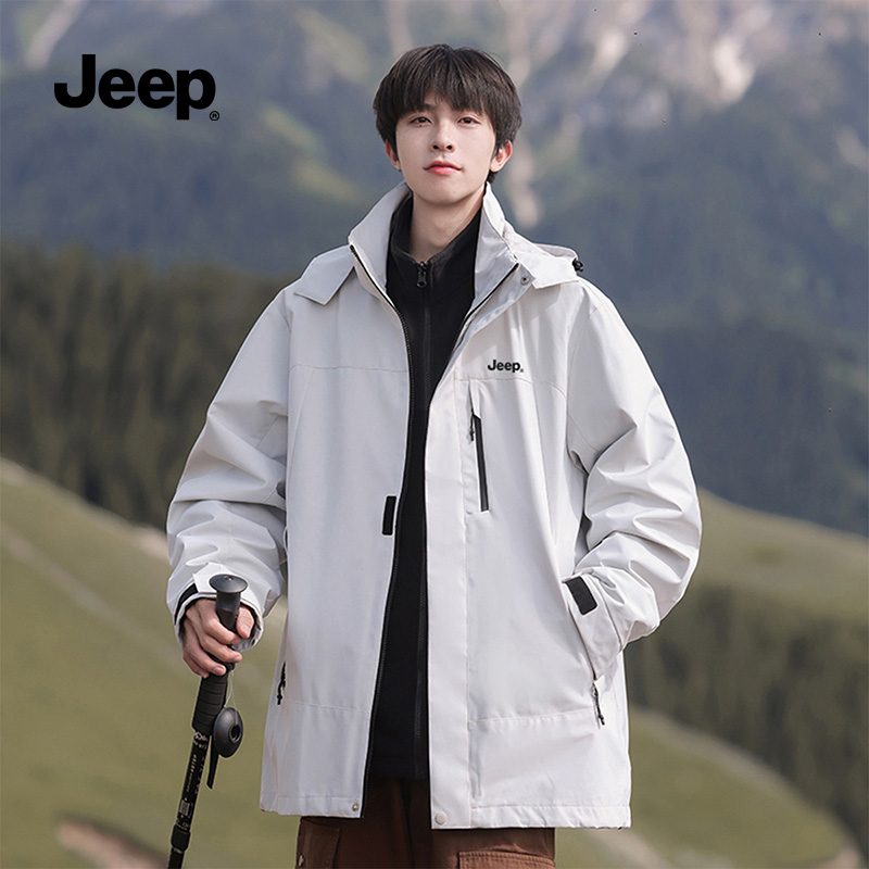 Jeep吉普官方冲锋夹克男款2025新款三合一户外防风登山衣服外套女 - 图0