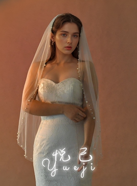 悦己简约柔软法式精致珍珠边新娘婚纱头纱结婚单层发梳发饰YJV170