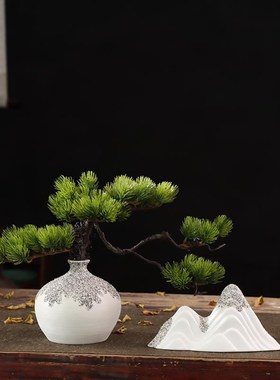 速发新中式侘寂风装意白色花瓶花轻奢高餐花卉电视柜端桌创饰摆设