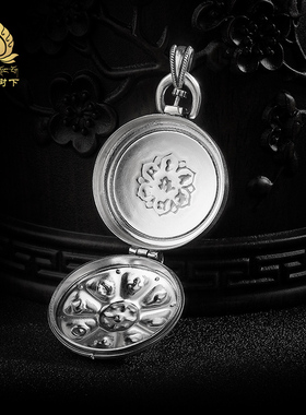 s990纯银八吉祥嘎乌盒吊坠六字真言十字金刚杵观音心文盒子纯银